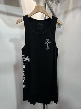 Chrome Hearts Black Ribbed Tank Dress Cross Logo Gothic